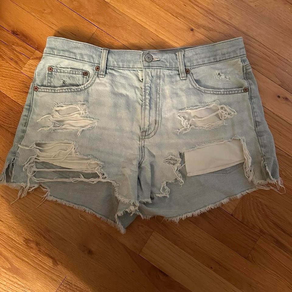 American Eagle Outfitters Blue Jean Shorts Distressed Mid-Waisted